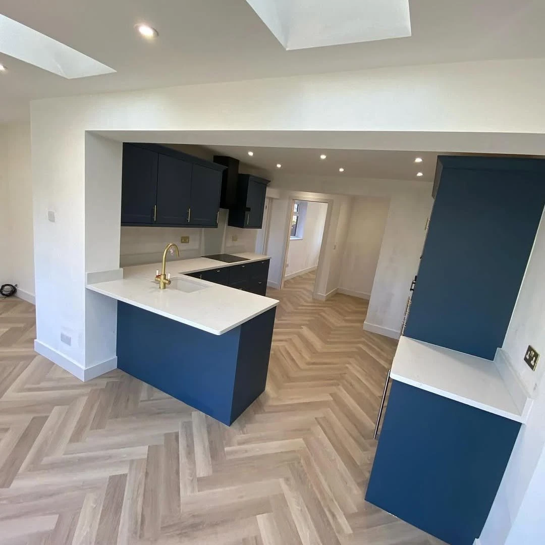 Kitchen extension with recessed downlights and a roof lantern